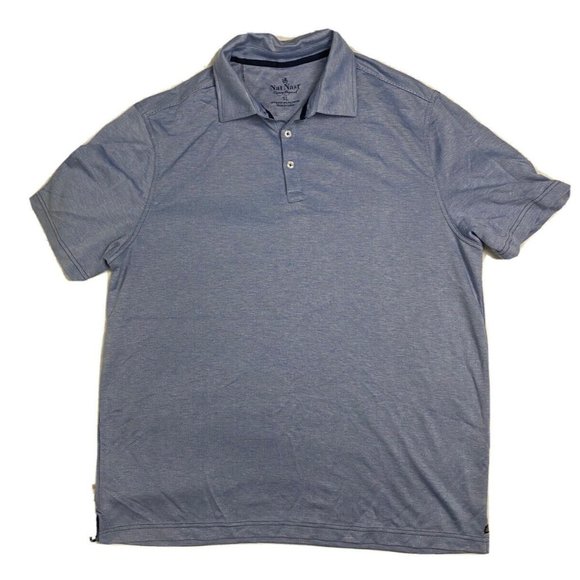 Nat Nast Polo Shirt Men's XL Blue Short Sleeve Rayon Polyester 1/4 buttons Golf - Picture 1 of 9
